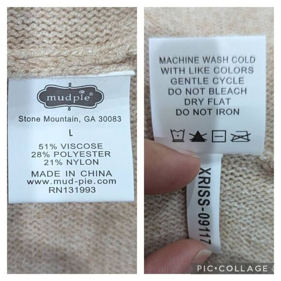 New Mud Pie Tan Sweater Dress Pullover Tunic Oversized Ribbed Turtle Neck Size L - Picture 8 of 8